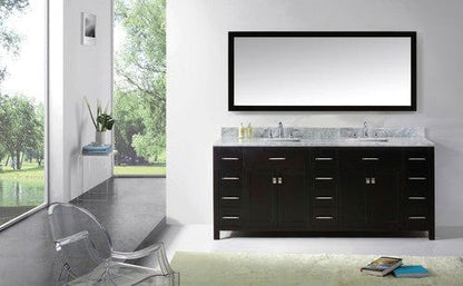 Virtu USA Caroline Parkway 78" Double Bathroom Vanity Cabinet Set in Espresso w/ Italian Carrara White Marble Counter-Top