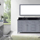 Virtu USA Caroline Parkway 78 Double Bathroom Vanity Set in Grey w/ Black Galaxy Granite Counter-Top | Square Basin