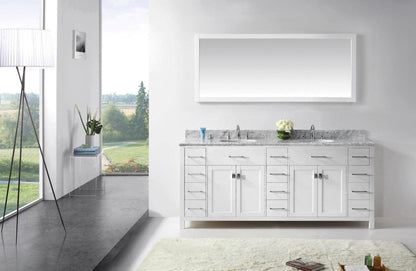 Virtu USA Caroline Parkway 78 Double Bathroom Vanity Set in White w/ Italian Carrara White Marble Counter-Top |Ê Round Basin