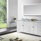 Virtu USA Caroline Parkway 78 Double Bathroom Vanity Set in White w/ Italian Carrara White Marble Counter-Top | Square Basin