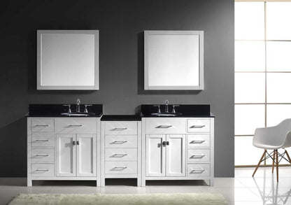 Virtu USA Caroline Parkway 93 Double Bathroom Vanity Set in White w/ Black Galaxy Granite Counter-Top | Round Basin