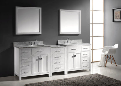 Virtu USA Caroline Parkway 93 Double Bathroom Vanity Set in White w/ Italian Carrara White Marble Counter-Top |Ê Round Basin