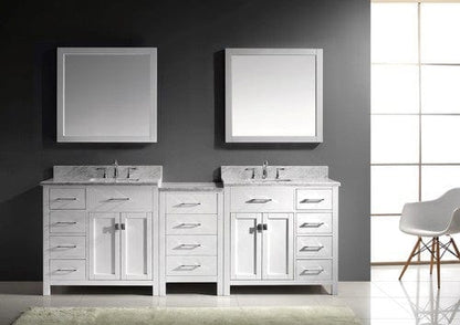 Virtu USA Caroline Parkway 93" Double Bathroom Vanity Cabinet Set in White w/ Italian Carrara White Marble Counter-Top