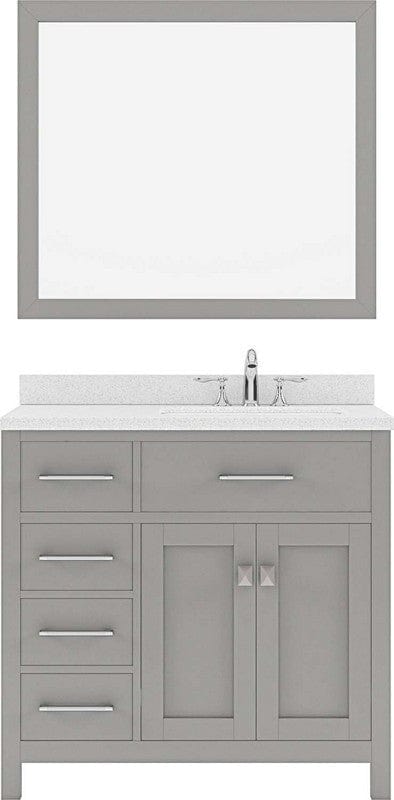 Virtu USA Vanities Virtu USA Caroline Parkway Contemporary Cashmere Gray 36" Single Sink Vanity Set with Dazzle White Top and Brushed Nickel Faucet, Right Offset
