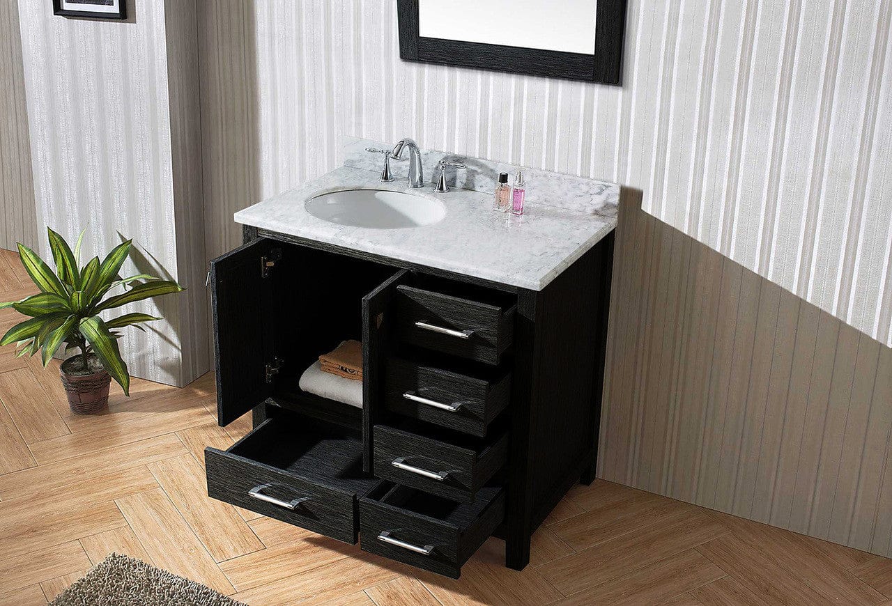 Virtu USA Caroline Premium 36 Single Bathroom Vanity Set in Zebra Grey - No Mirror