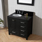 Virtu USA Caroline Premium 36 Single Bathroom Vanity Set in Zebra Grey w/ Black Galaxy Granite CounterTop | Round Basin , Rightside Drawer