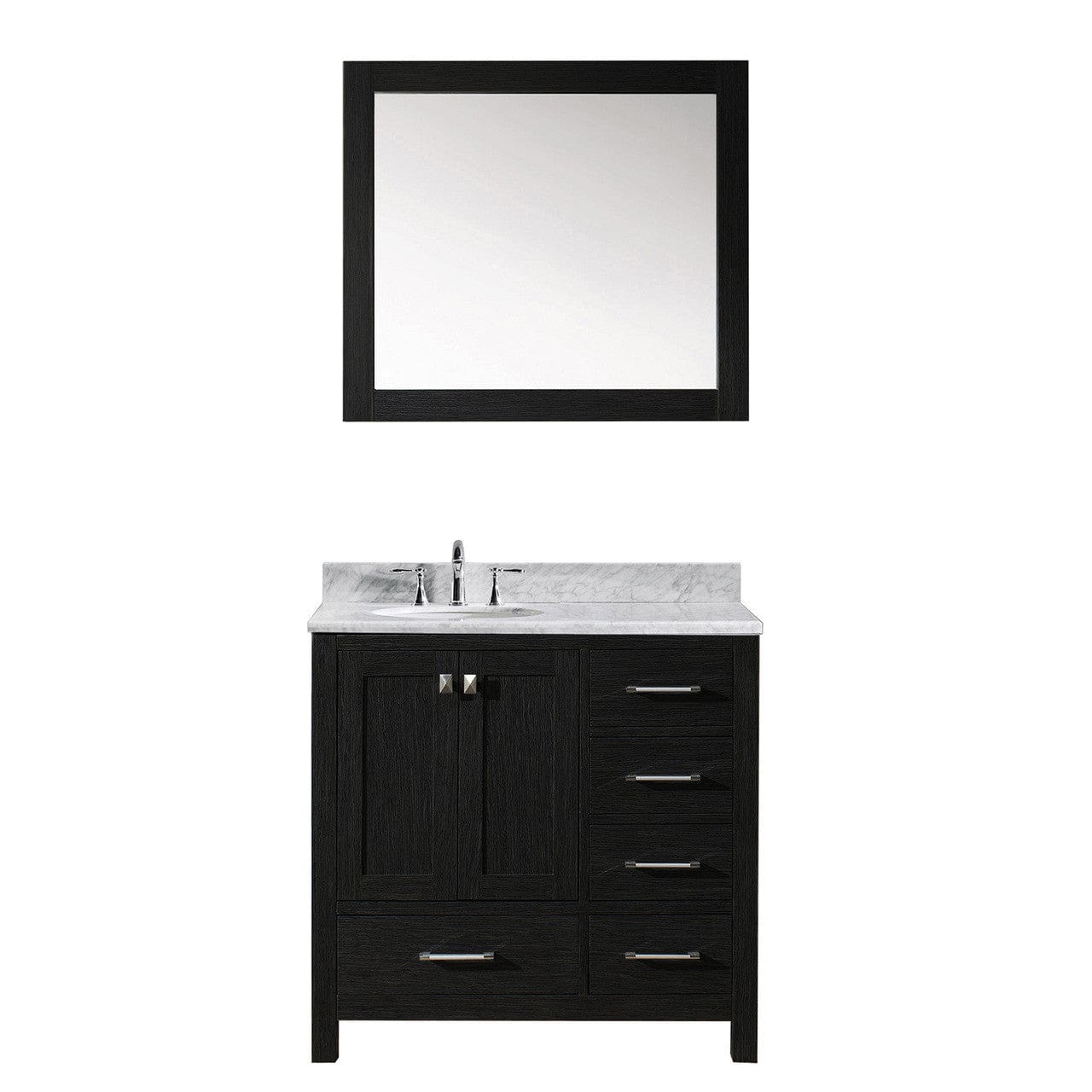 Virtu USA Caroline Premium 36" Single Bathroom Vanity Set in Zebra Grey w/ Italian Carrara White Marble CounterTop | Round Basin