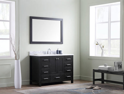 Virtu USA Caroline Premium 48 Single Bathroom Vanity Set in Zebra Grey w/ Italian Carrara White Marble Counter-Top | Square Basin