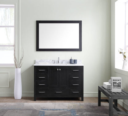 Virtu USA Caroline Premium 48 Single Bathroom Vanity Set in Zebra Grey w/ Italian Carrara White Marble Counter-Top | Square Basin