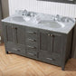 Virtu USA Caroline Premium 60 Double Bathroom Vanity Set in Zebra Grey w/ Italian Carrara White Marble Counter-Top | Round Basin