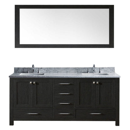 Virtu USA Caroline Premium 60" Double Bathroom Vanity Set in Zebra Grey w/ Italian Carrara White Marble CounterTop | Square Basin