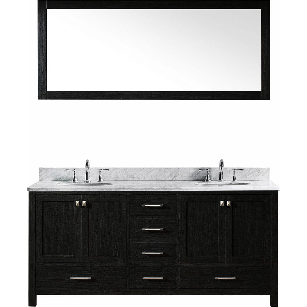 Virtu USA Caroline Premium 72" Double Bathroom Vanity Set in Zebra Grey w/ Italian Carrara White Marble CounterTop | Round Basin