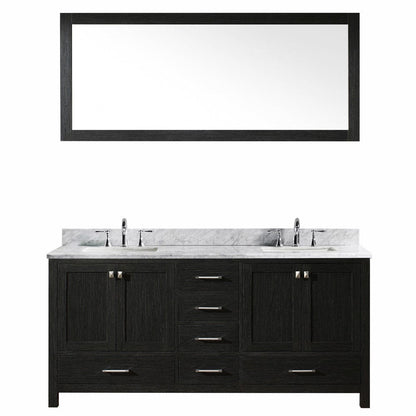 Virtu USA Caroline Premium 72" Double Bathroom Vanity Set in Zebra Grey w/ Italian Carrara White Marble CounterTop | Square Basin