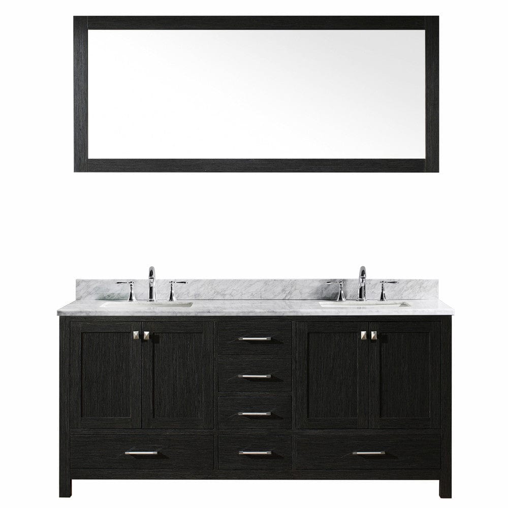 Virtu USA Caroline Premium 72" Double Bathroom Vanity Set in Zebra Grey w/ Italian Carrara White Marble CounterTop | Square Basin