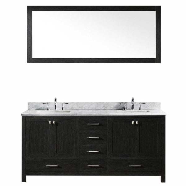Virtu USA Caroline Premium 72 Double Bathroom Vanity Set in Zebra Grey w/ Italian Carrara White Marble CounterTop | Square Basin