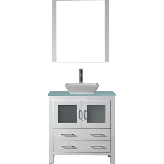 Virtu USA Dior 32" Single Bathroom Vanity Set in White w/ Tempered Glass Counter-Top