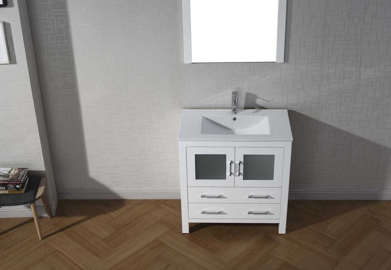 Virtu USA Dior 32 Single Bathroom Vanity Set in White w/ Tempered Glass Counter-Top | Vessel Sink