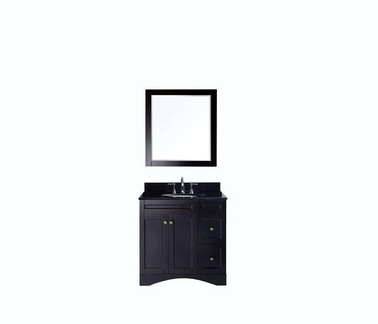 Virtu USA Elise 36" Single Bathroom Vanity Set in Espresso w/ Black Galaxy Granite Counter-Top | Round Basin