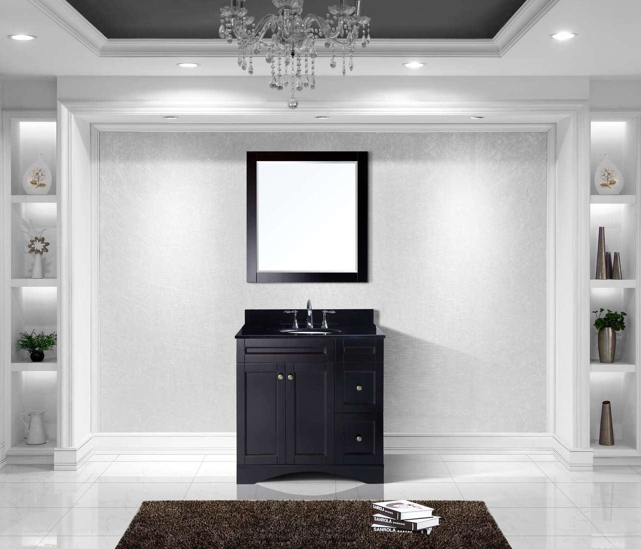 Virtu USA Elise 36 Single Bathroom Vanity Set in Espresso w/ Black Galaxy Granite Counter-Top | Round Basin