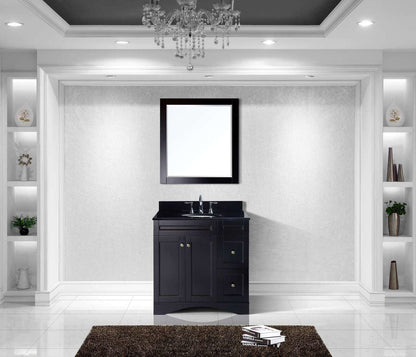 Virtu USA Elise 36 Single Bathroom Vanity Set in Espresso w/ Black Galaxy Granite Counter-Top | Round Basin