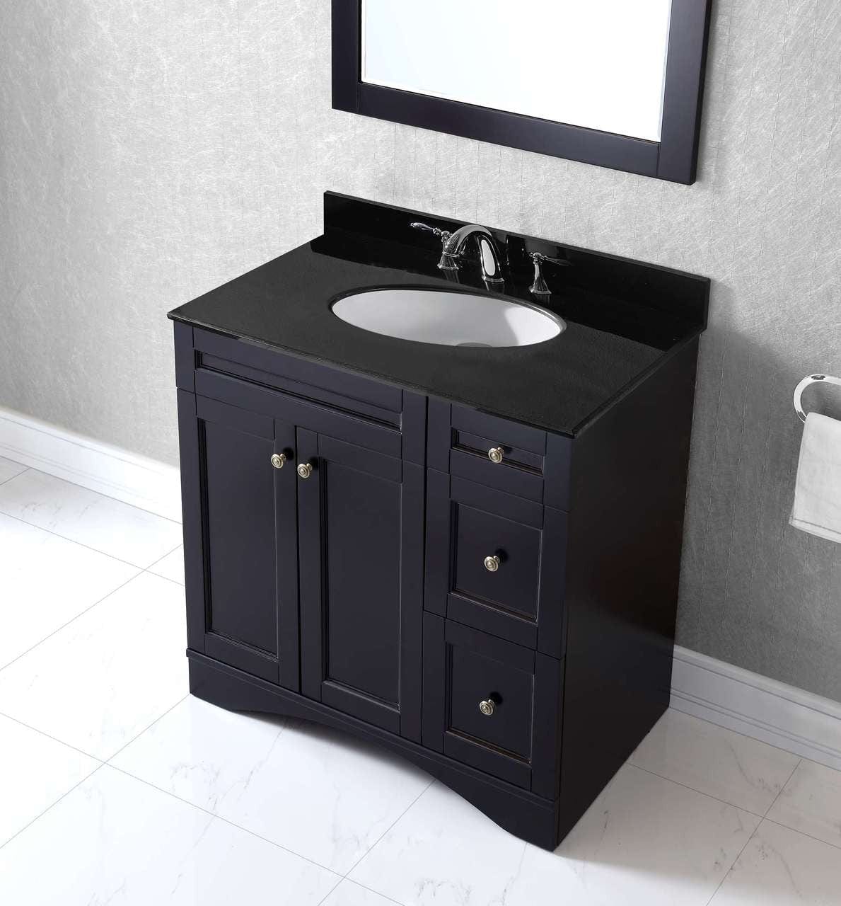 Virtu USA Elise 36 Single Bathroom Vanity Set in Espresso w/ Black Galaxy Granite Counter-Top | Round Basin