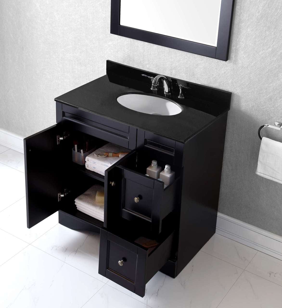 Virtu USA Elise 36 Single Bathroom Vanity Set in Espresso w/ Black Galaxy Granite Counter-Top | Round Basin