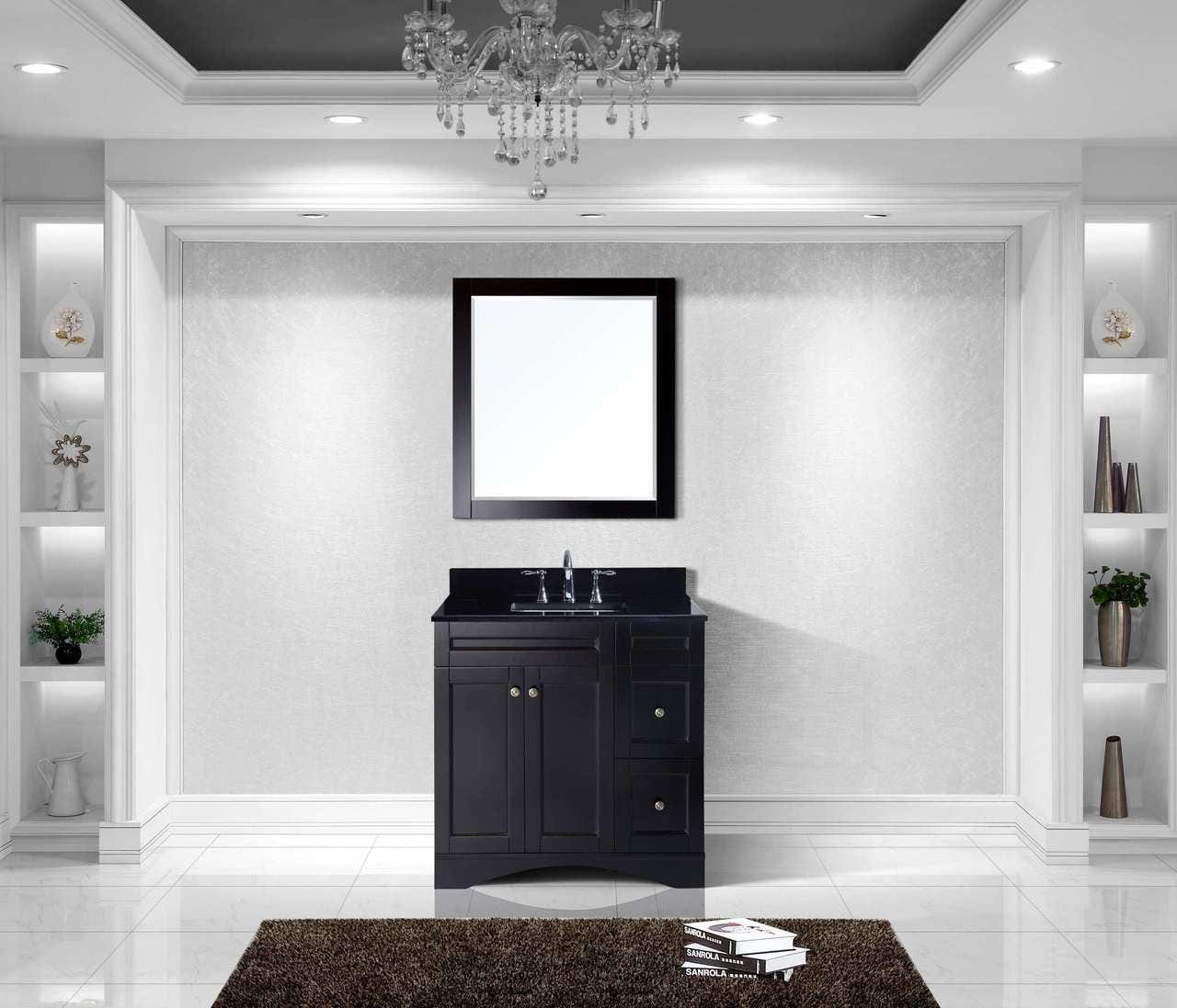 Virtu USA Elise 36 Single Bathroom Vanity Set in Espresso w/ Black Galaxy Granite Counter-Top | Square Basin