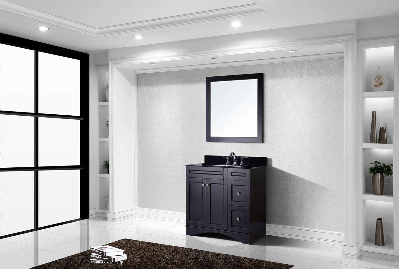 Virtu USA Elise 36 Single Bathroom Vanity Set in Espresso w/ Black Galaxy Granite Counter-Top | Square Basin