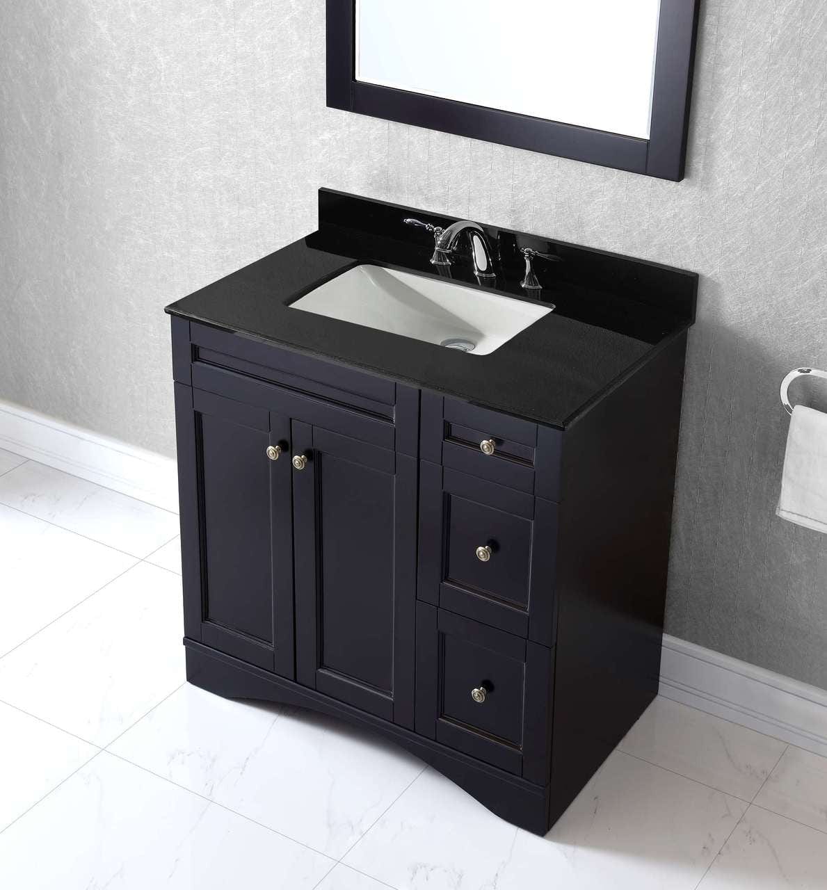 Virtu USA Elise 36 Single Bathroom Vanity Set in Espresso w/ Black Galaxy Granite Counter-Top | Square Basin