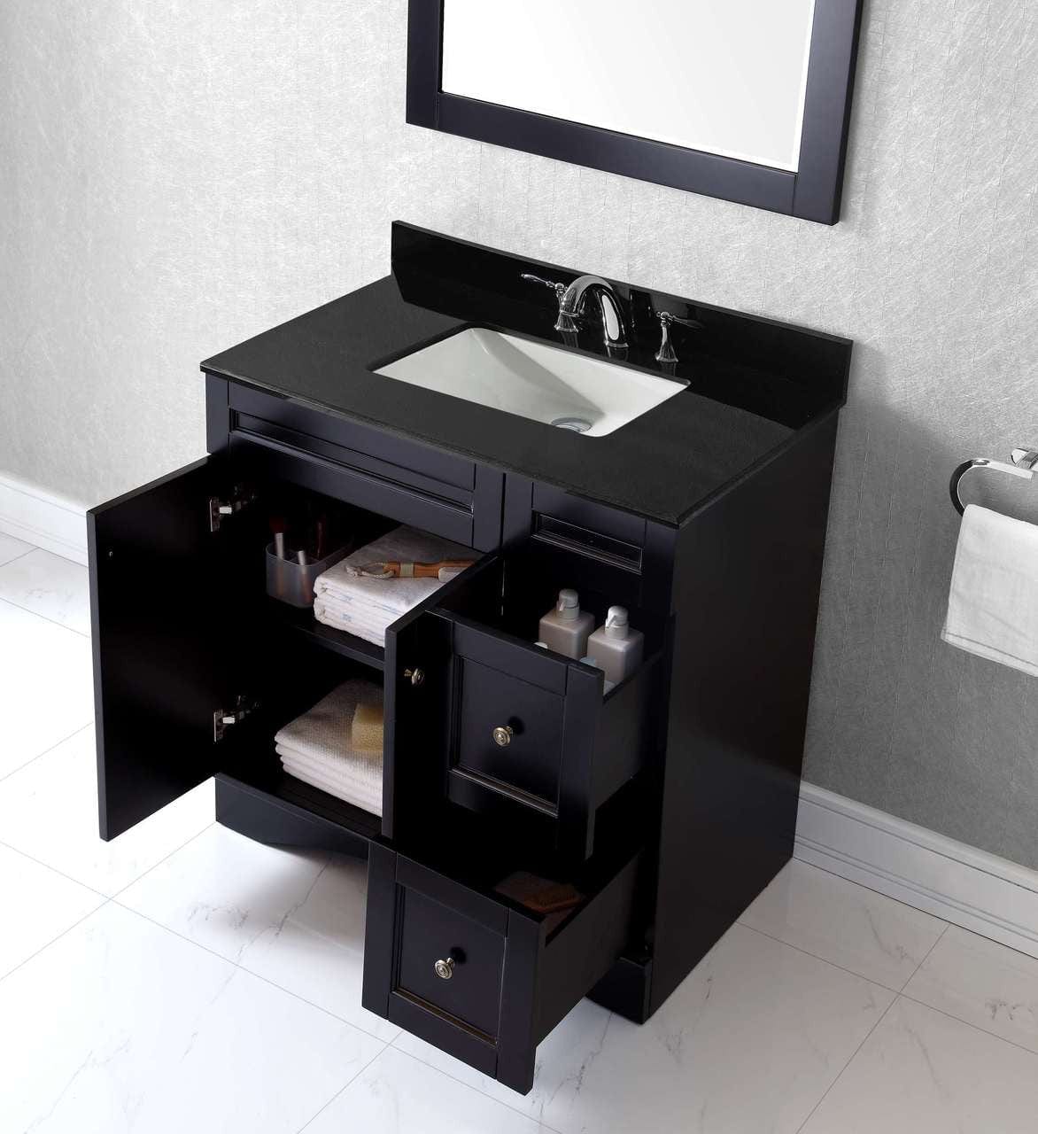 Virtu USA Elise 36 Single Bathroom Vanity Set in Espresso w/ Black Galaxy Granite Counter-Top | Square Basin