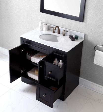 Virtu USA Elise 36 Single Bathroom Vanity Set in Espresso w/ Italian Carrara White Marble Counter-Top | Round Basin