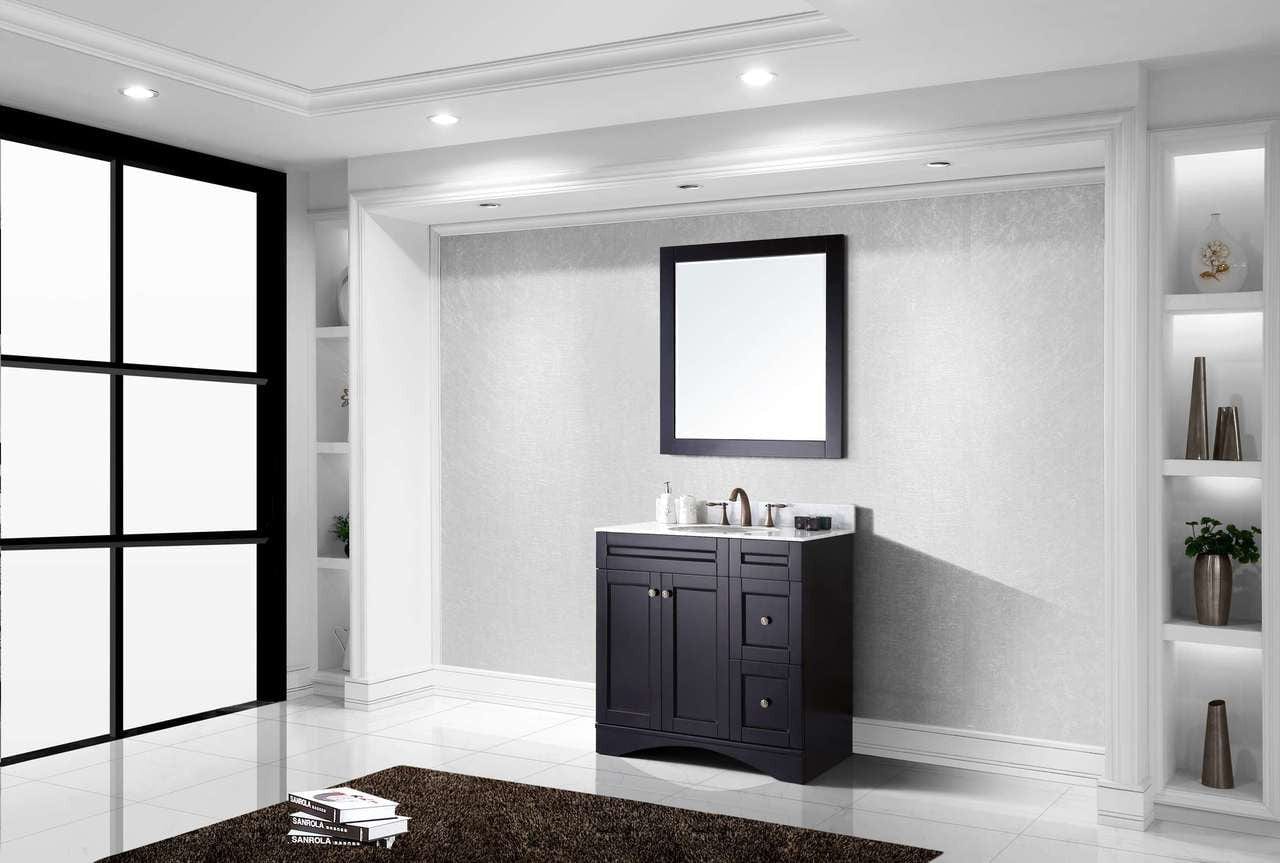 Virtu USA Elise 36 Single Bathroom Vanity Set in Espresso w/ Italian Carrara White Marble Counter-Top | Round Basin
