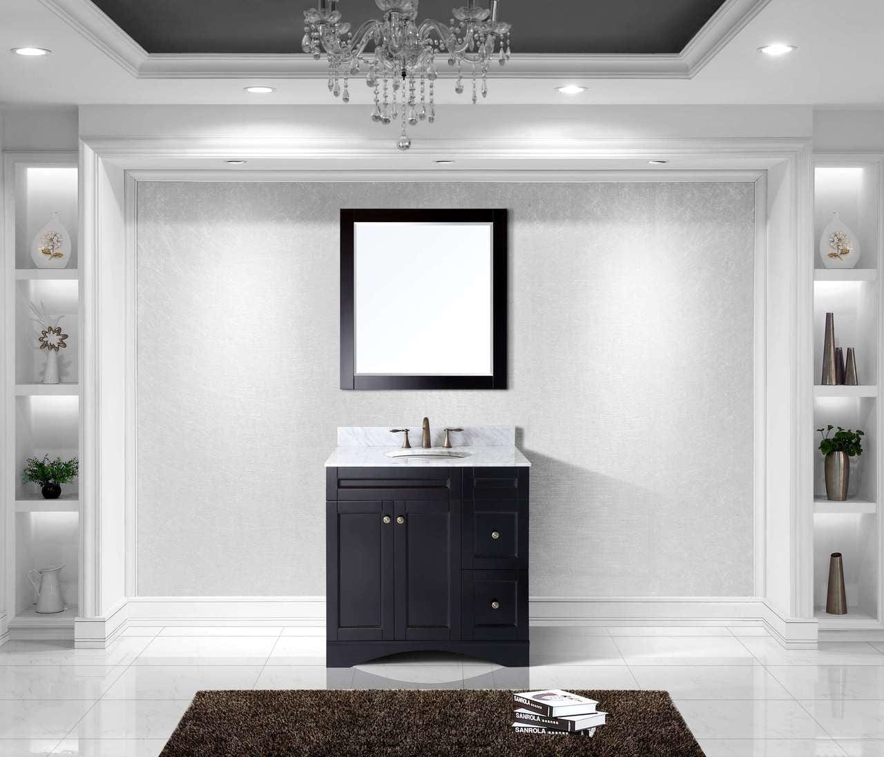 Virtu USA Elise 36 Single Bathroom Vanity Set in Espresso w/ Italian Carrara White Marble Counter-Top | Round Basin