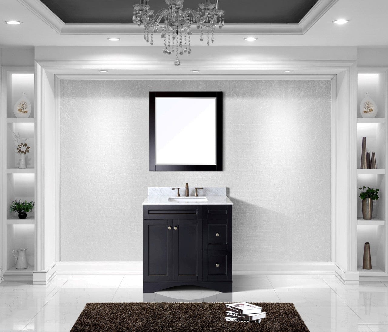 Virtu USA Elise 36 Single Bathroom Vanity Set in Espresso w/ Italian Carrara White Marble Counter-Top | Square Basin