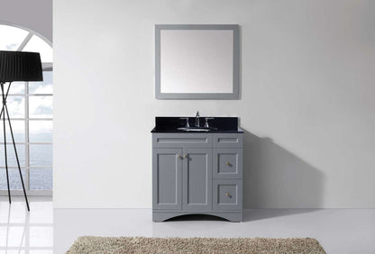 Virtu USA Elise 36 Single Bathroom Vanity Set in Grey w/ Black Galaxy Granite Counter-Top | Round Basin