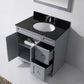 Virtu USA Elise 36 Single Bathroom Vanity Set in Grey w/ Black Galaxy Granite Counter-Top | Round Basin
