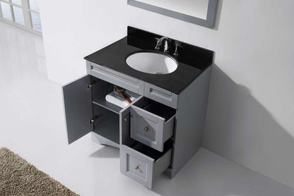 Virtu USA Elise 36 Single Bathroom Vanity Set in Grey w/ Black Galaxy Granite Counter-Top | Round Basin