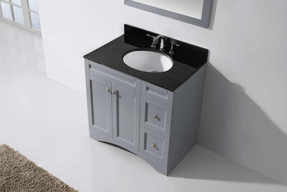 Virtu USA Elise 36 Single Bathroom Vanity Set in Grey w/ Black Galaxy Granite Counter-Top | Round Basin