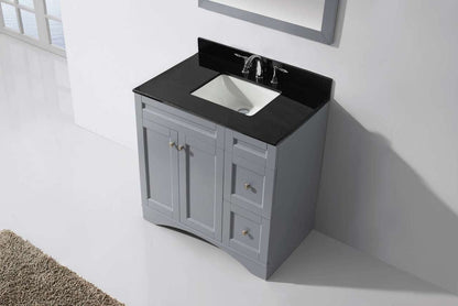 Virtu USA Elise 36 Single Bathroom Vanity Set in Grey w/ Black Galaxy Granite Counter-Top | Square Basin