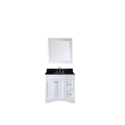Virtu USA Elise 36" Single Bathroom Vanity Set in White w/ Black Galaxy Granite Counter-Top | Square Basin