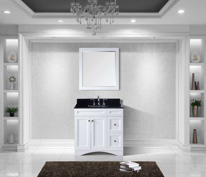 Virtu USA Elise 36 Single Bathroom Vanity Set in White w/ Black Galaxy Granite Counter-Top | Square Basin