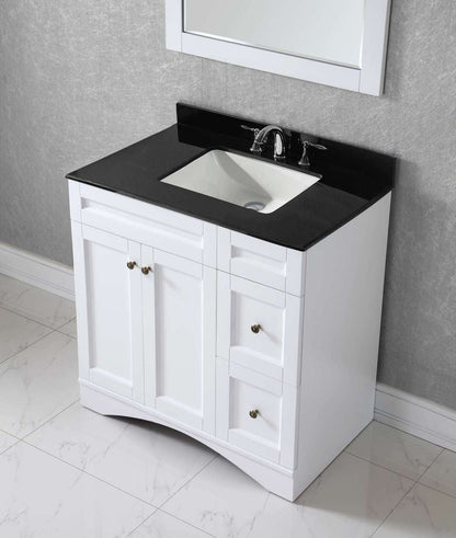 Virtu USA Elise 36 Single Bathroom Vanity Set in White w/ Black Galaxy Granite Counter-Top | Square Basin