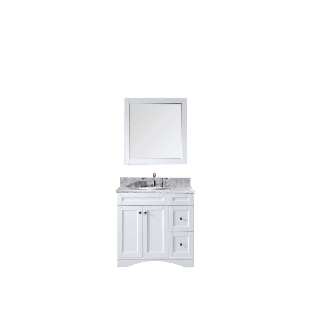 Virtu USA Elise 36" Single Bathroom Vanity Set in White w/ Italian Carrara White Marble Counter-Top | Round Basin