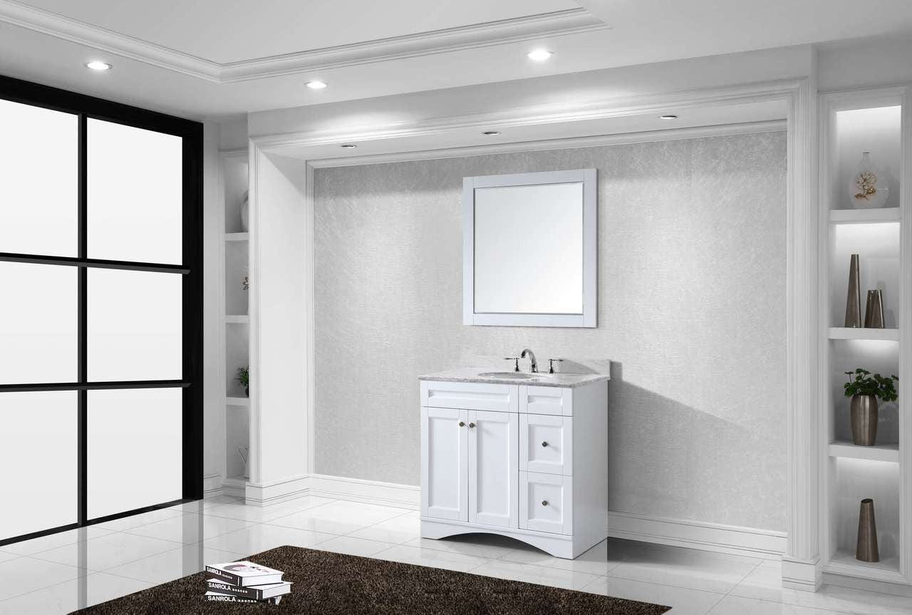 Virtu USA Elise 36 Single Bathroom Vanity Set in White w/ Italian Carrara White Marble Counter-Top | Round Basin