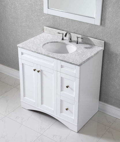 Virtu USA Elise 36 Single Bathroom Vanity Set in White w/ Italian Carrara White Marble Counter-Top | Round Basin