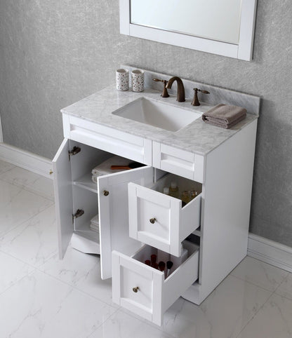 Virtu USA Elise 36 Single Bathroom Vanity Set in White w/ Italian Carrara White Marble Counter-Top | Square Basin