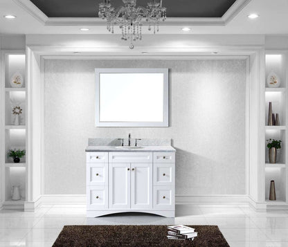 Virtu USA Elise 48 Single Bathroom Vanity Set in White w/ Italian Carrara White Marble Counter-Top | Round Basin