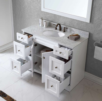 Virtu USA Elise 48 Single Bathroom Vanity Set in White w/ Italian Carrara White Marble Counter-Top | Round Basin