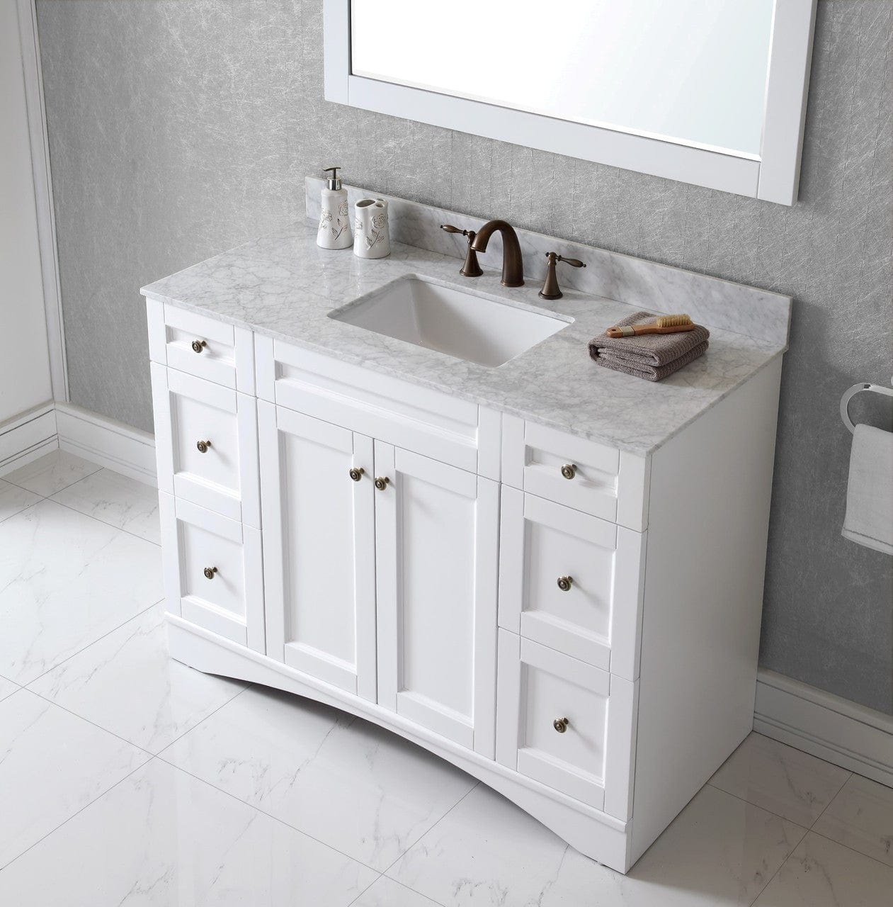 Virtu USA Elise 48 Single Bathroom Vanity Set in White w/ Italian Carrara White Marble Counter-Top | Square Basin