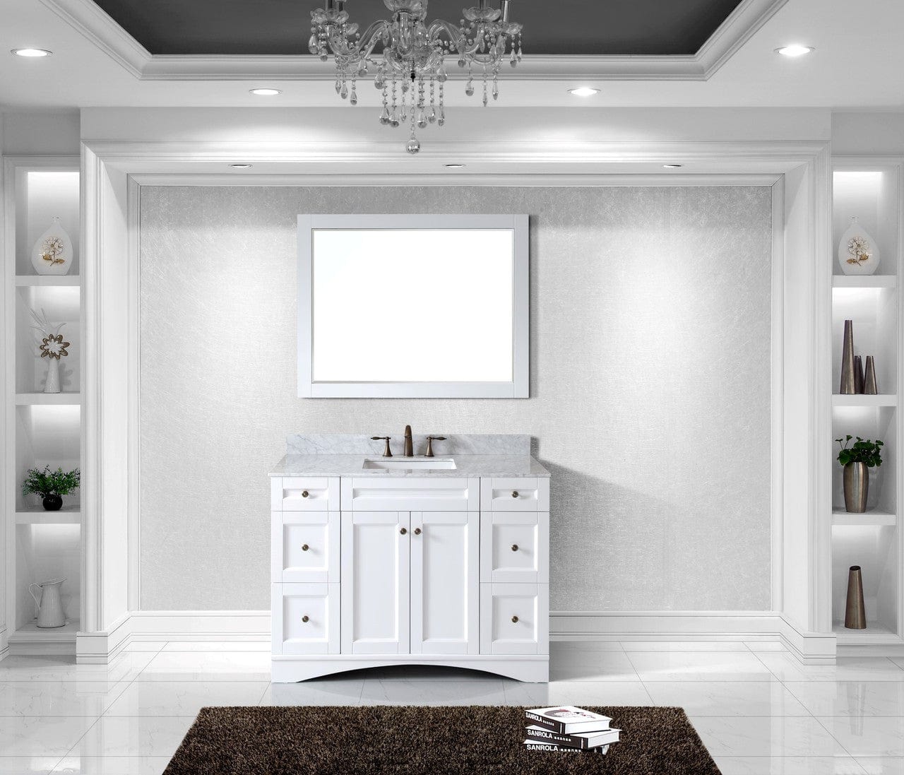 Virtu USA Elise 48 Single Bathroom Vanity Set in White w/ Italian Carrara White Marble Counter-Top | Square Basin